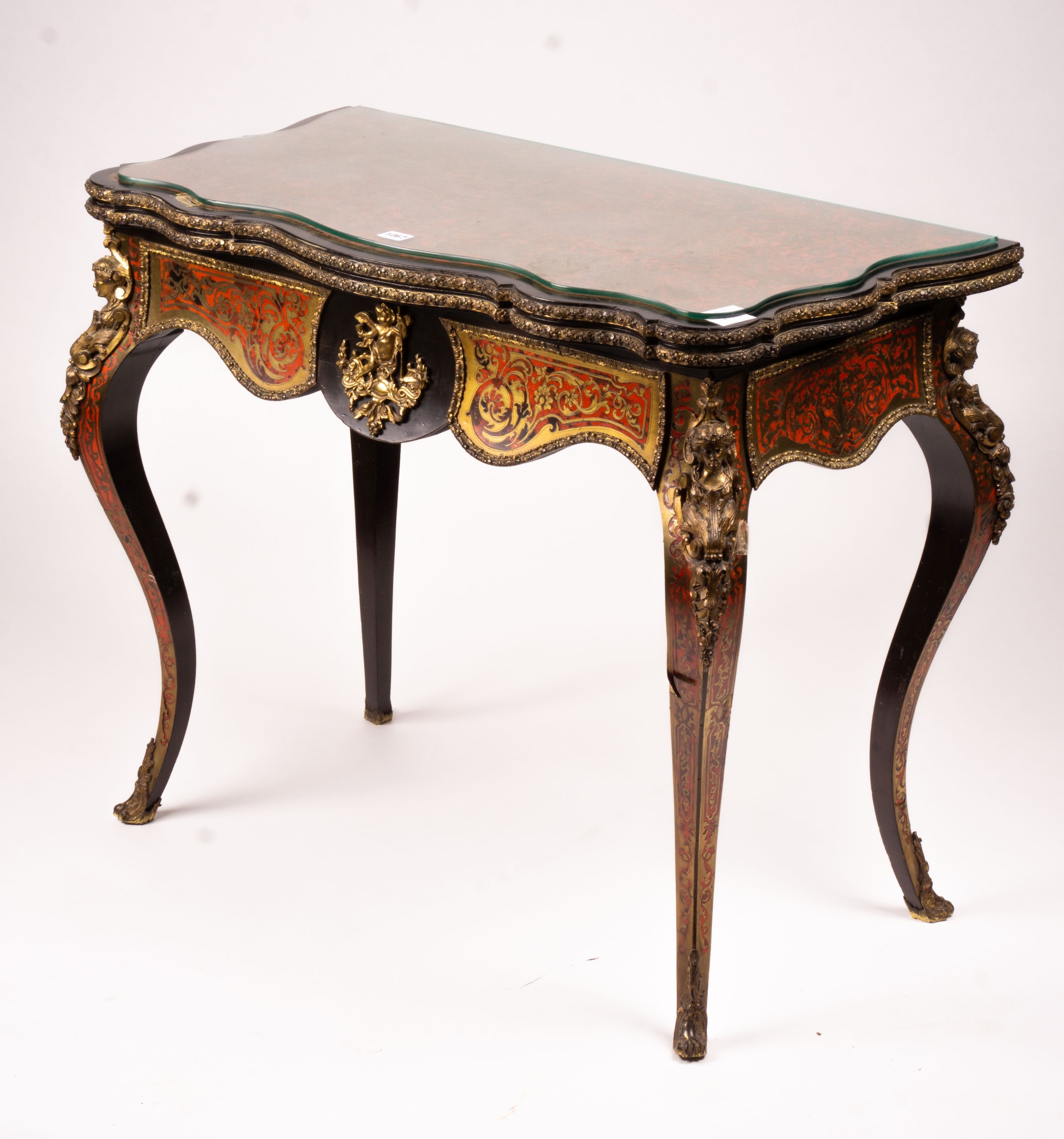 A 19th century Boulle folding card table, width 94cm, depth 46cm, height 74cm